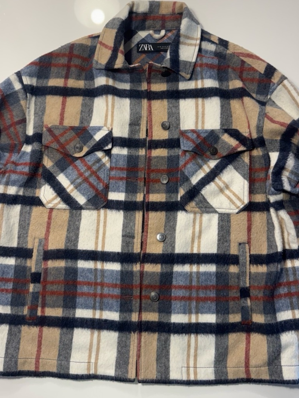 Zara Beige Plaid Button-Up Jacket